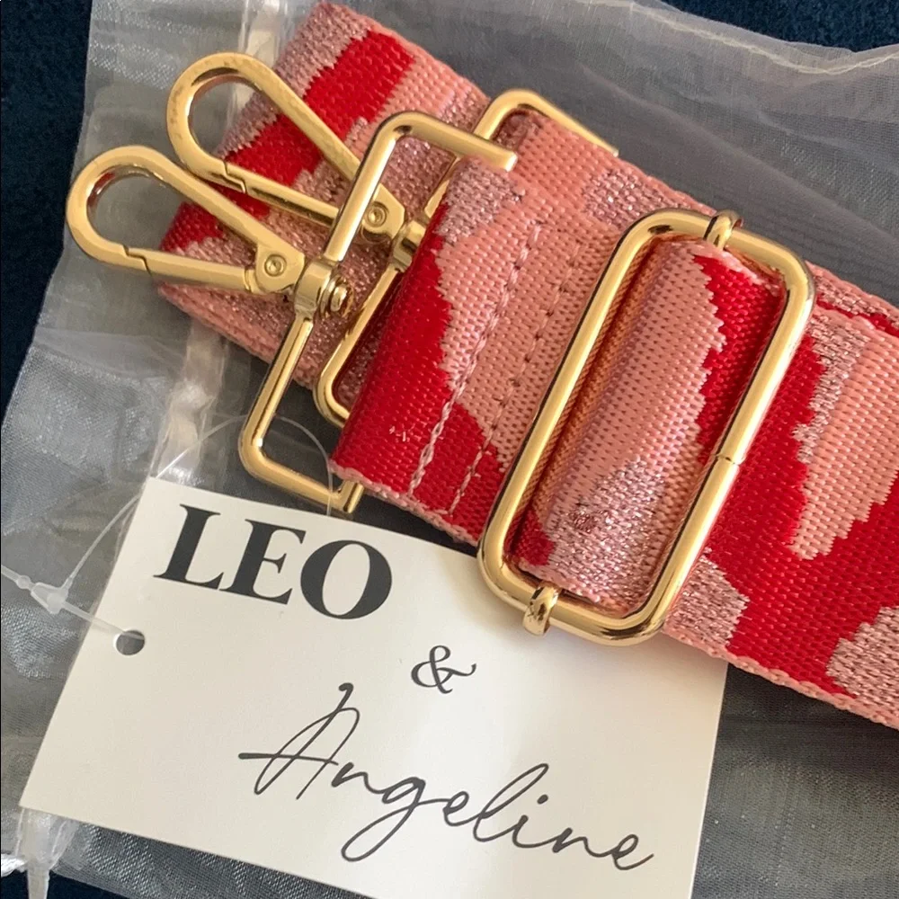 NEW Leo & Angeline Pink and Red Guitar bag strap.